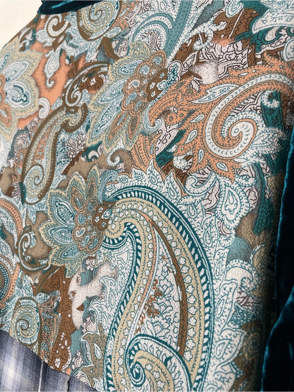 Andree by Unit Teal Velvet Mixed Media Floral Embroidered Tunic Blouse - Picture 6 of 8